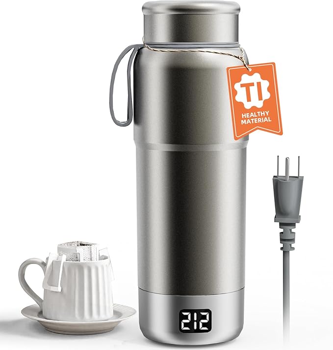 Pure Titanium Electric Travel Kettle, 0.52L Portable Water Boiler with 12 Temperature Controls, 100-240V Dual Voltage for Travel Office Hotel