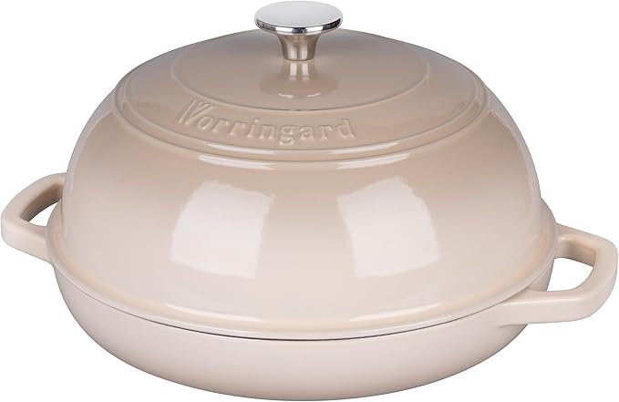 VORRINGARD Enameled Cast Iron Dutch Oven Pot with Lid, Bread Oven for Sourdough Bread Baking, Dutch Ovens with Bread Proofing Basket& Baking Supplies Set, 6 Quart, Latte