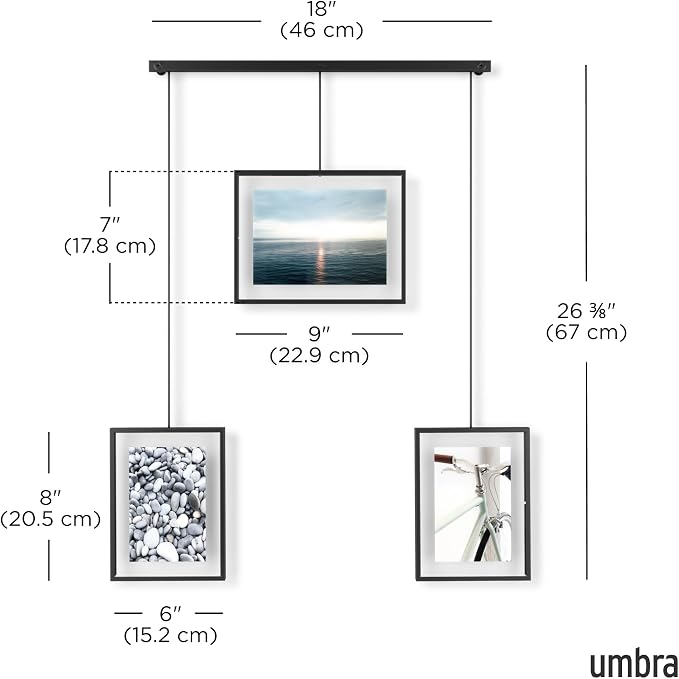 Umbra Exhibit Picture Frame Gallery Set, Adjustable Collage Display for 3 Photos, Prints, Artwork and More, Holds two 4x6" and one 5x7" Photos, Black