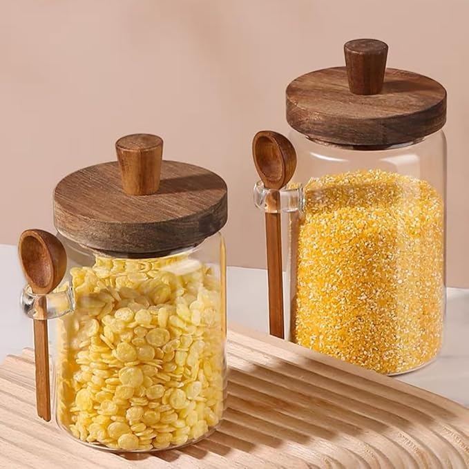 ANSQU Glass Jar with Lid, 20.3oz Food Storage Containers Coffee Grounds Container, Glass Food Storage Canister, Cute Jar (1 Pack)
