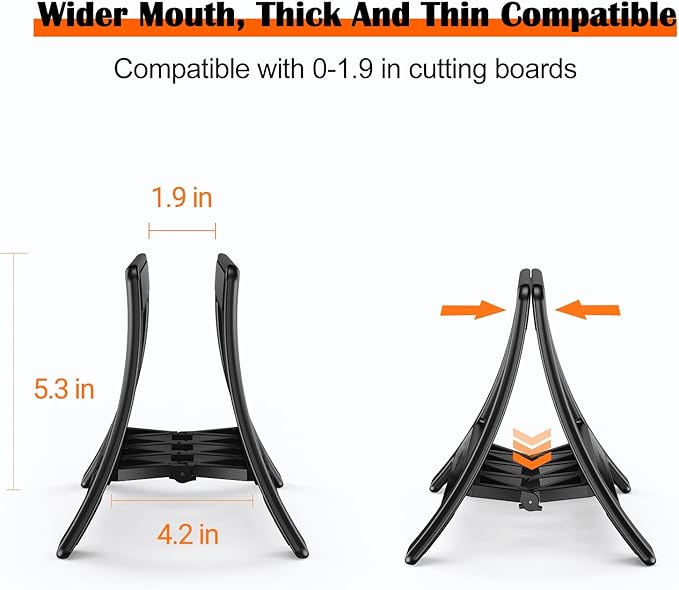 Cutting Board Holder, Cutting Board Rack Chopping Board Holder, Auto Width Adjustable Cutting Board Holder Stand for Countertop Counter Kitchen Cabinet pot lid holders (Black)