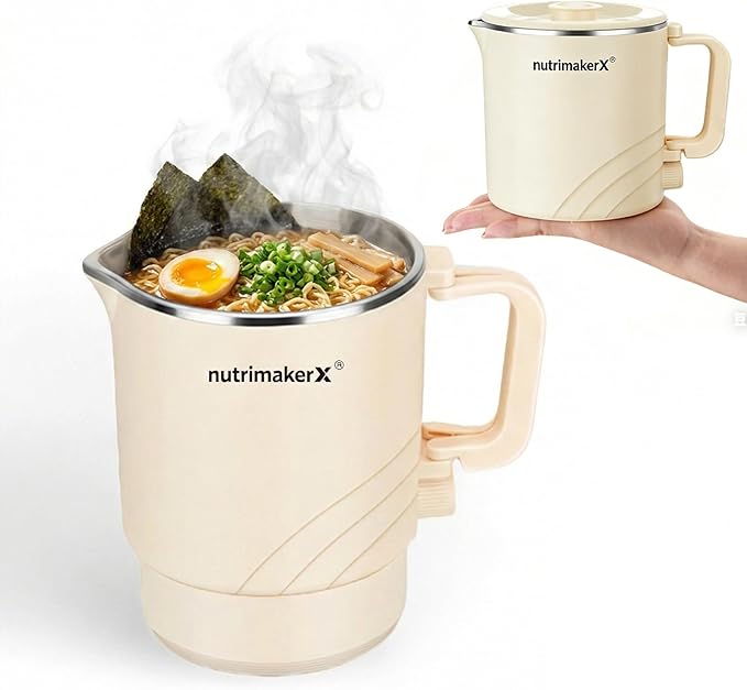 Electric Hot Pot, 1.5L Mini Portable Ramen Cooker for Shabu Shabu, Soup, Oatmeal. Rapid Heating Electric Pot for Dorm Room & Quick Meals. Dual Power Control, Stainless Steel Interior.