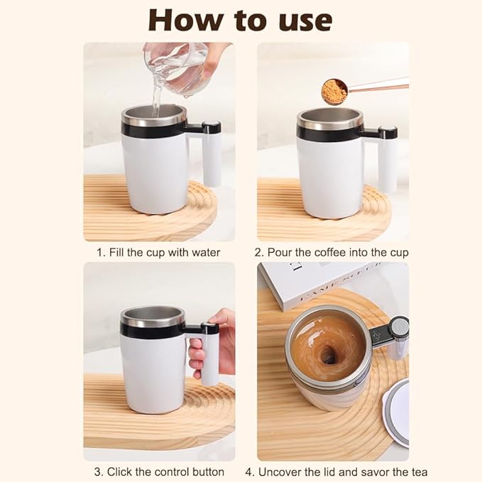 Automatic Self Stirring Mug with Lid, Magnetic Coffee Stirrer for Milk, Stainless Steel Self Mixing Coffee Cup (Black)