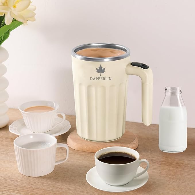 Drink Stirrer,Self Stirring Mug,Self Stirring Coffee Mug,Suitable for Coffee, Milk, Cocoa and Other Beverages (Cream White, 12 Ounces)