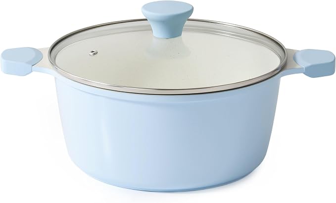 SENSARTE Ceramic Nonstick Stock Pot with Lid, Blue, 4.5QT | Healthy Nontoxic Ceramic Coating, PFAS & PTFE Free, Compatible with All Stoves Including Induction Cooktops, Dishwasher safe.
