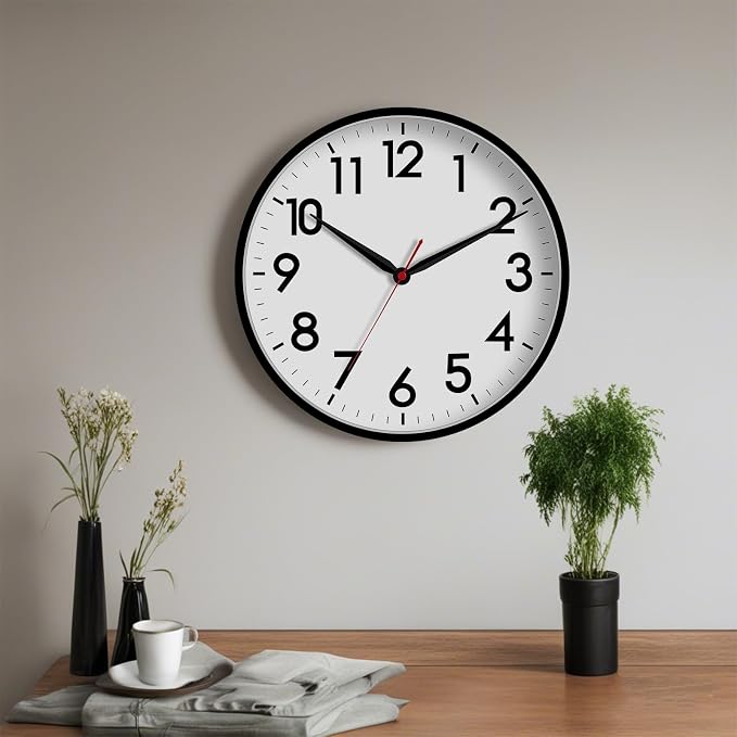AKCISOT 16 Inch Wall Clock, Battery Operated Analog Clock, Silent Non-Ticking, Ideal for Bedroom, Bathroom, Kitchen, Office and School, Black