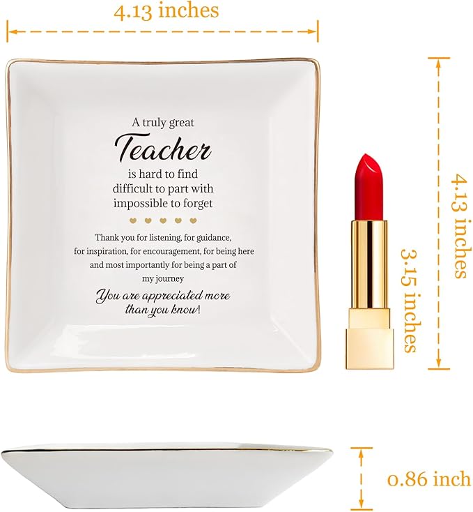HOME SMILE Teacher Appreciation Gifts for Women Ring Jewelry Dish,Thank You Graduation Retirement Gifts for Teachers Women