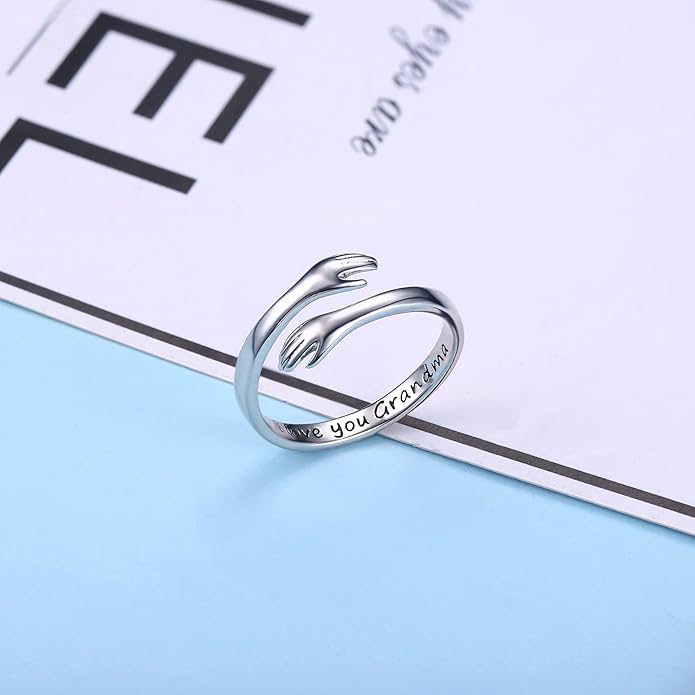 Yesteel Mothers Day Gifts - S925 Sterling Silver Hug Ring for Women Teen Girls, Adjustable Ring Jewelry Mothers Day Birthday Gifts for Daughters Mom Sister Wife Friends Grandma