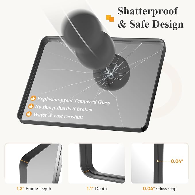 Sweetcrispy Bathroom Wall Mirror, 36x24 Inch Mirror for Over Sink, Black | Modern Wall Mount Vanity Mirror Rounded Rectangle with Matte Brush Metal Framed, for Home Decor, Living Room, Bedroom