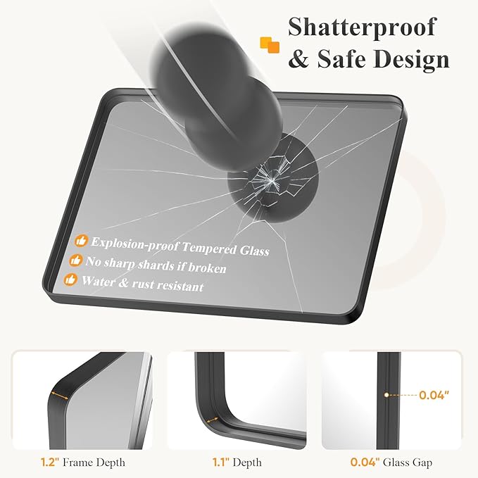 Sweetcrispy Bathroom Wall Mirror, 40x30 Inch Wall Mount Mirror for Over Sink, Modern Rounded Rectangle Vanity Mirrors with Matte Metal Framed, for Home Decor, Living Room, Bedroom, Black