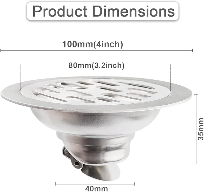 Odor Proof Floor Drain 4 Inch, Round Shower Drain Backflow Preventer, Quick Drainage Design, Stainless Steel