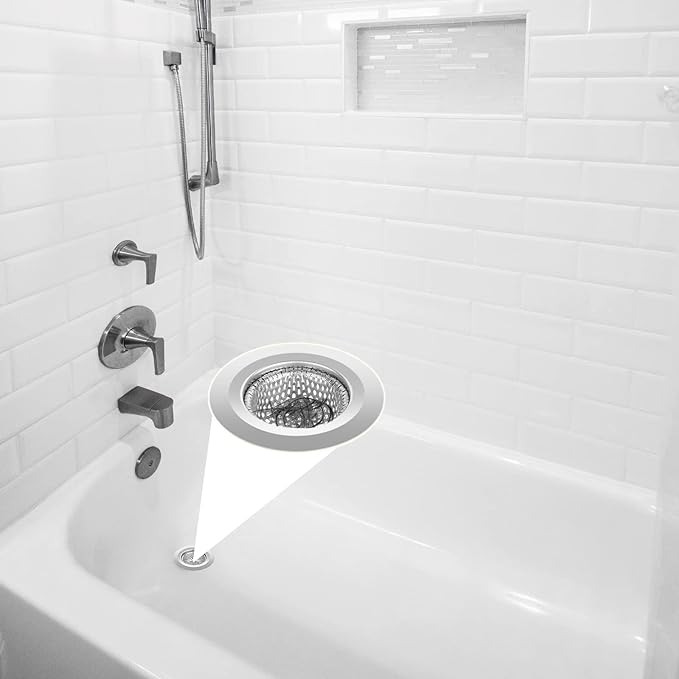 Ohtomber 2PCS Bathtub Drain Strainer - 2.79 inch Bathtub Floor Shower Hair Drain Catcher Cover, Stainless Steel Bathroom Sink Strainer Filter Basket for Bathroom Sink, Wash Basin