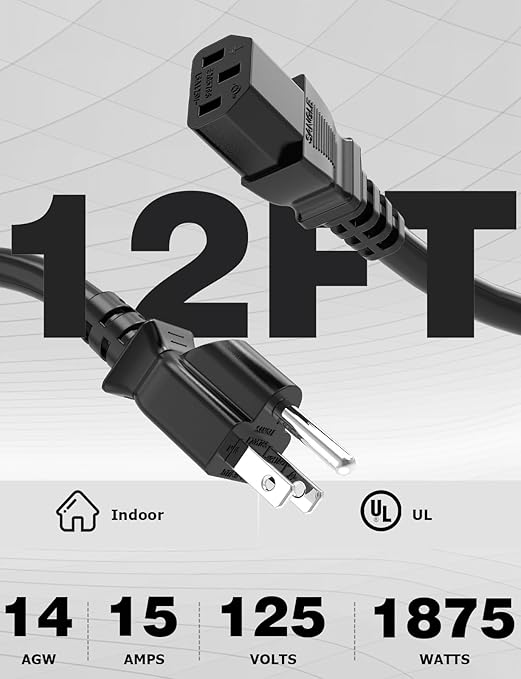 Ancable Power Station Charging Cable 12FT, 14AWG Fast Charging Cable Compatible with Ecoflow Delta/River Series, Bluetti EB3A, Anker 757/767, 125Volt 15A Universal AC Power Cord