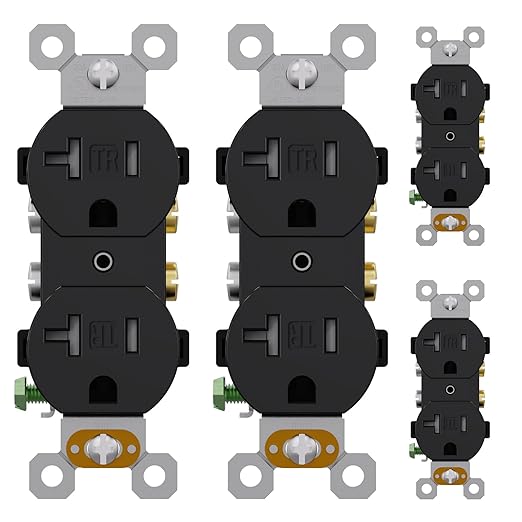 AIDA 4 Pack 20 Amps Outlets Electrical Duplex Receptacle Outlets,Tamper Resistant Electrical Receptacle, Wall Outlet,2 Pole,3-Wire, Self-Grounding, NEMA 5-20R,UL Listed, Black