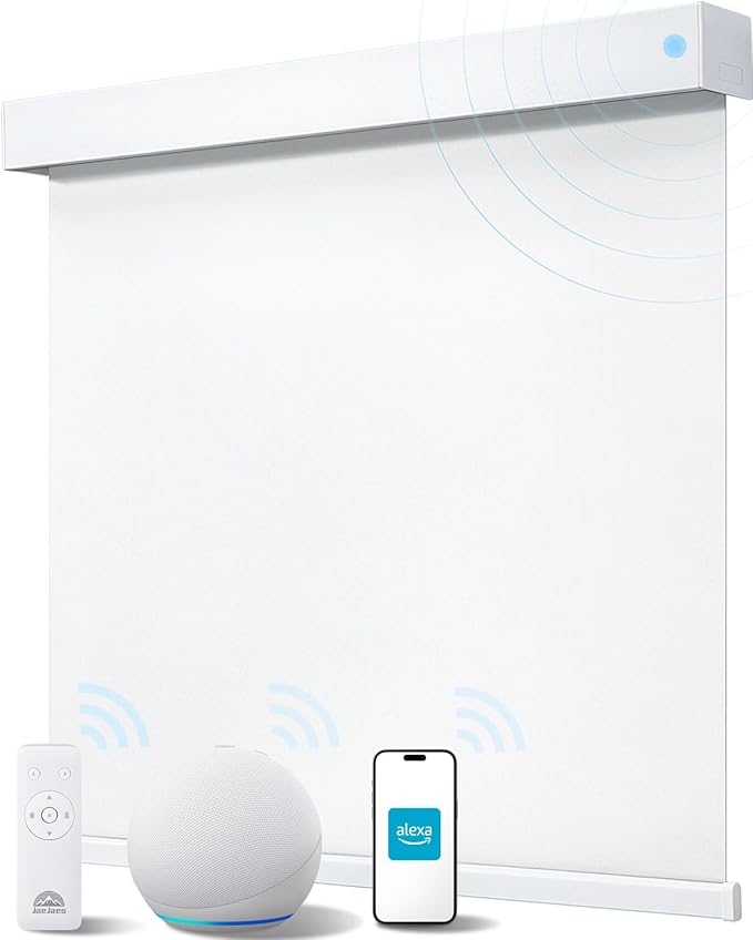 Smart Roller Shades for Windows, Alexa Blackout Motorized Blinds with Remote Control, Easy Install Automatic Electric Blinds for Indoor (White, 35" W x 72" H)