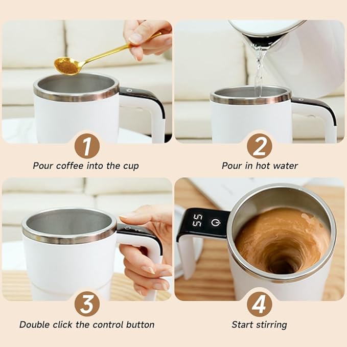 Electric Coffee Mug with a Built-in LCD Thermometer, 2026 New Automatic Magnetic Stirring Coffee Mug, Automatic Stirring Cup for Coffee, Milk, and Other Beverages (White)