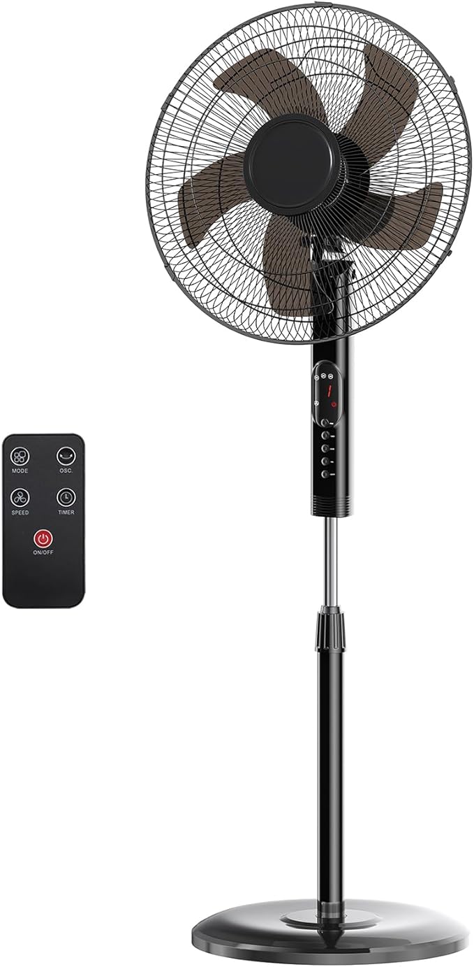 NEWBULIG 17" Pedestal Fan with Remote, 15H Auto Timer, Quiet Standing Fan for Bedroom, Living Room & Office, 3 Speeds, 3 Modes, Adjustable Height & 80° Oscillation