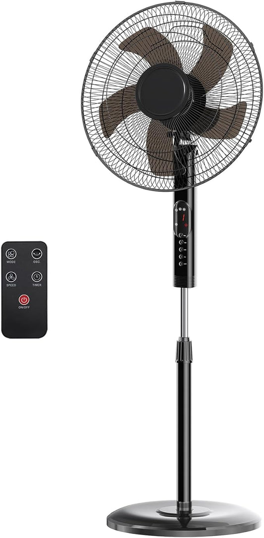 NEWBULIG 17" Pedestal Fan with Remote, 15H Auto Timer, Quiet Standing Fan for Bedroom, Living Room & Office, 3 Speeds, 3 Modes, Adjustable Height & 80° Oscillation