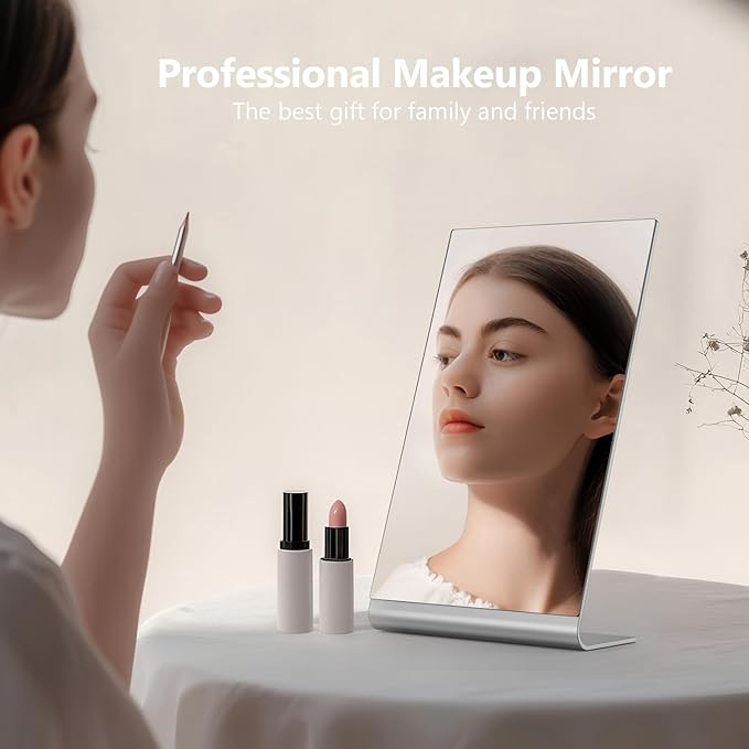 NEZZOE 12"x7" Frameless Flat Makeup Mirror, Free Standing Vanity Mirror for Bathroom Countertop, Desk or Jewelry Display, Perfect for Makeup & Shaving