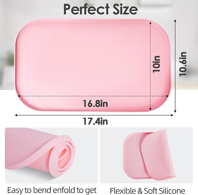 TOHONFOO Silicone Coffee Maker Mat with Lip, 17.4'' x 10.6'' Heavy Duty Coffee Maker Mat for Countertops, Coffee Tray Fit Under Coffee Machine Appliance Automatic Machines Espresso Accessory, Pink
