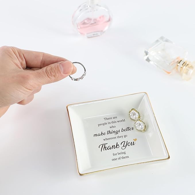 HOME SMILE Mothers Day Thank You Gifts for Teachers Women Mom-Ceramic Ring Jewelry Dish Tray Plate-Birthday Appreciation Inspirational Holiday Gifts for Friends,Stocking suffers for Christmas Women