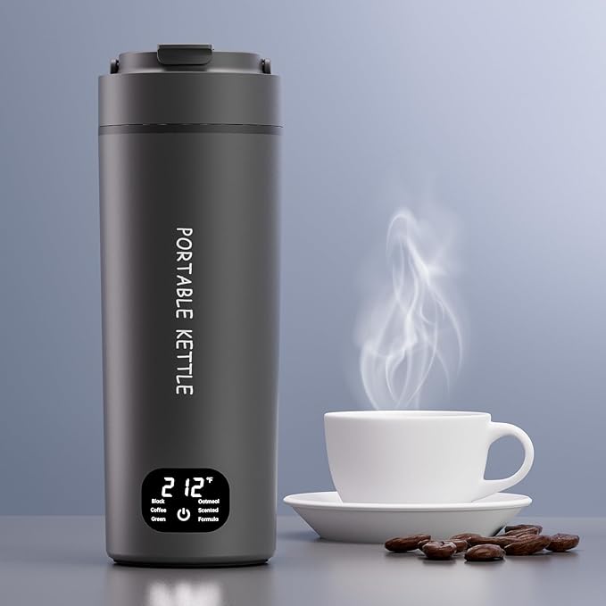 HDQ 2026 Travel Kettle, 110V~240V Any Voltage Portable Kettle for Travel, 6 Temperature Controls Portable Water Heater, 316 Stainless Steel Small Electric Kettle, Auto Shut Off (Grey)