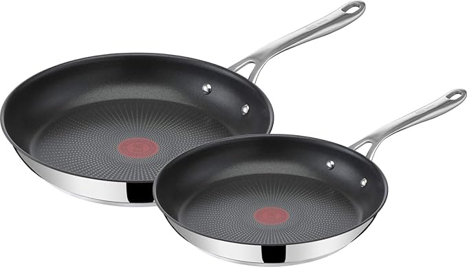 T-Fal x Jamie Oliver Nonstick Coated Stainless Steel Pans 9.5" & 11", Induction Compatible, Oven Safe up to 500°F, Chef's Stainless Steel Skillet, Frying Pan, Silver
