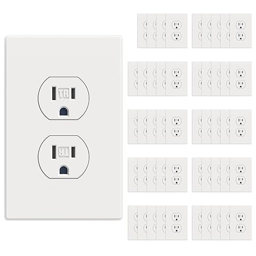 AIDA 50 Pack Matte White Standard Duplex Electrical Wall Receptacle Outlet, 15A 125V, 2 Pole 3 Wire, Tamper Resistant, NEMA 5-15R, Self-Grounding, Wall Plate Included, UL Listed