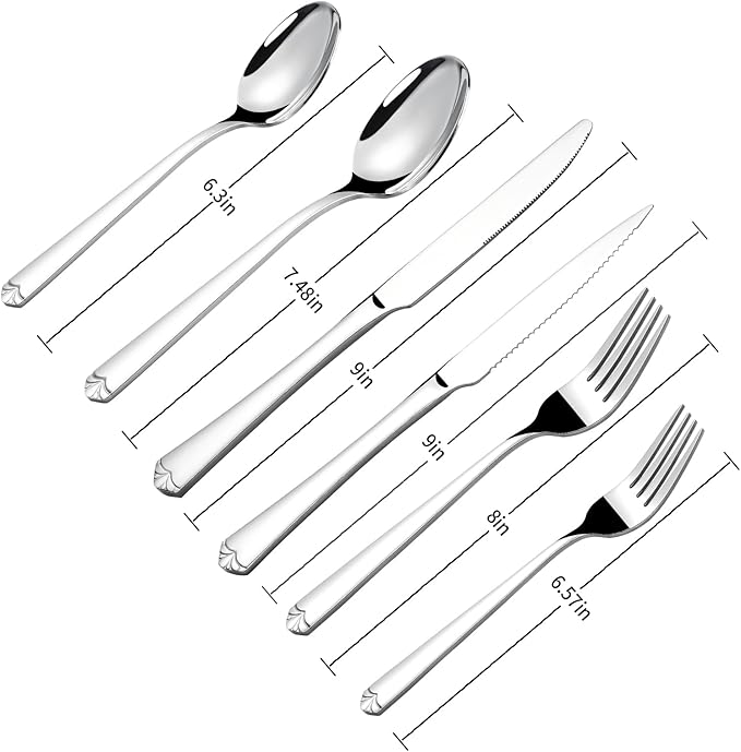 24 Piece Silverware Set for 4, Prendcyx Stainless Steel Flatware Set with Steak Knives, Food-Grade Tableware Cutlery Set Includes Forks Spoons Knives, Mirror Polished, Dishwasher Safe