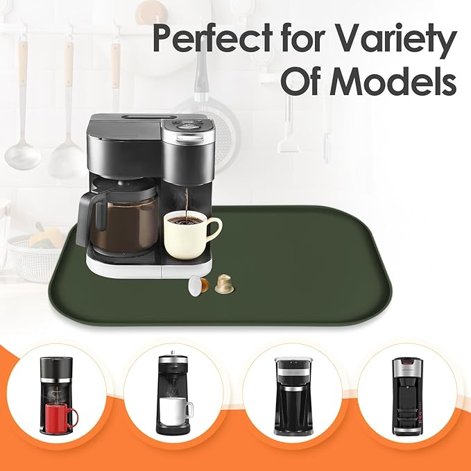 TOHONFOO Silicone Coffee Maker Mat with Lip, 24'' x 16'' Heavy Duty Coffee Maker Mat for Countertops, Coffee Tray Fit Under Coffee Machine Appliance Automatic Machines Espresso Accessory, Dark Olive