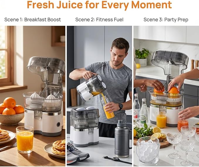 Dual-Head Automatic Citrus Juicer, 100w Electric Orange Juicer With 18000 Rpm Motor, Portable And Efficient Lemon Juicer For Citrus And Lemons, Easy To Clean (White)