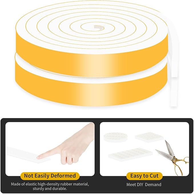 Weather Stripping,Weather Stripping Door Seal Stripping,High Density CR Foam,Door Seal Strip for Door Frame,Window Frame,Sliding Door (White,3/4 in x 1/2 in x 13Ft)