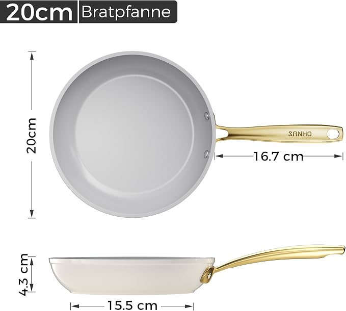Sanho Ceramic NonStick Frying Pan, 8 Inch Frying Pans Skillet, Non Stick Egg Pans with Cool Touch PVD Handle for Induction, Dishwasher & Oven Safe, PTFE & PFOA Free, Non Toxic for Healthy Cooking