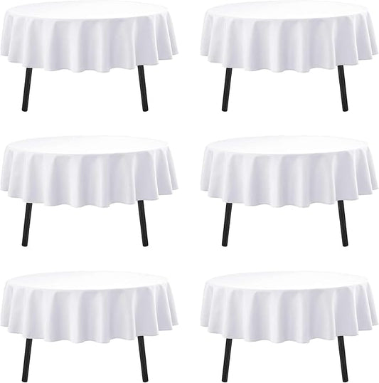 6-Pack White Round Tablecloths, 90 Inches, Stain-Resistant Polyester for 4-5 Ft Round Tables - Washable Table Covers for Weddings, Banquets, Birthday, Parties, Events