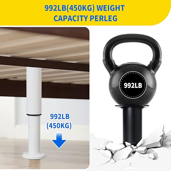 4 Pcs Adjustable Height Bed Support Furniture Legs [with Screws] for Bed Frame,Metal Adjustable 10-17 inch for Bed/Sofa/Cabinet/Couch/Dresser/Table -Heavy Bed Replacement Legs (White)