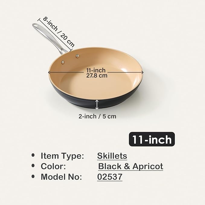 Cooks Standard Classic 11 Inch Hard Anodized Ceramic Nonstick Skillet Pan | Induction Ready Frying Pan with Riveted Stay-Cool Handle, Egg & Omelette Pan, Oven Safe, Black Apricot