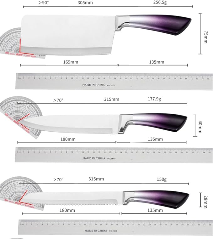 Kitchen Knife Set, 9 Pieces Purple Cleaver Knives Set with Rotatable Block, Non Stick Sharp Stainless Steel Chef Knife Set with Sharpener for Kitchen, Cooking Tools for Chefs Home Cooks (Purple)