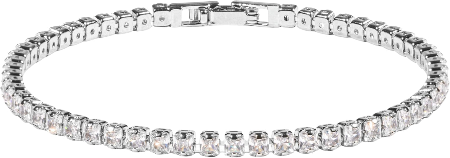Princess Cut CZ Diamond Tennis Bracelet for Women Dainty Square Cubic Zirconia Silver Jewelry Gifts for Mom Graduation Mothers Day Gifts for Wife Daughter Sister