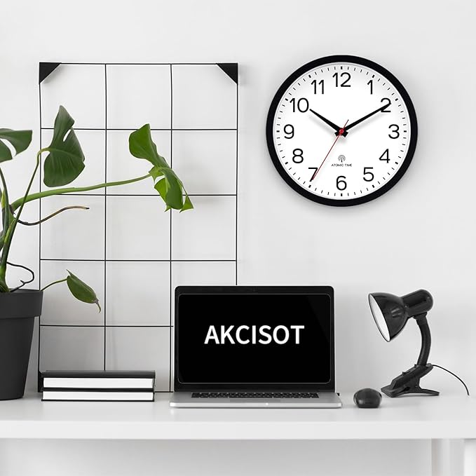 AKCISOT 14 Inch Wall Clock, Battery Operated Analog Clock, Silent Non-Ticking, Ideal for Bedroom, Bathroom, Kitchen, Office and School, Black