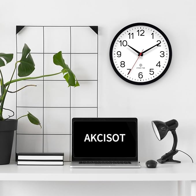 AKCISOT 10 Inch Wall Clock, Battery Operated Analog Clock, Silent Non-Ticking, Ideal for Bedroom, Bathroom, Kitchen, Office and School, Black