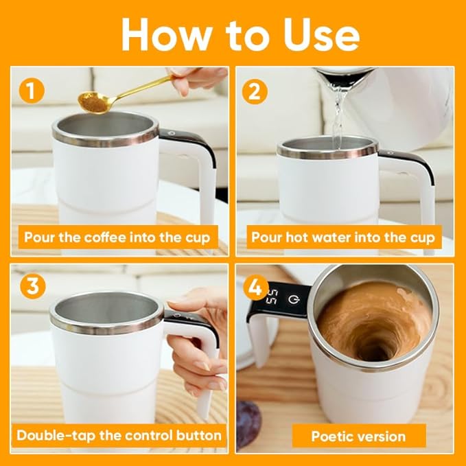 Magnetic Automatic Stirring Coffee Mug, Temperature Display Electric Self Stirring Home Office Travel Mixing Cups, Stainless Steel Automatic Stirring Mug for Coffee, Milk, Tea & Hot Chocolate (Black)