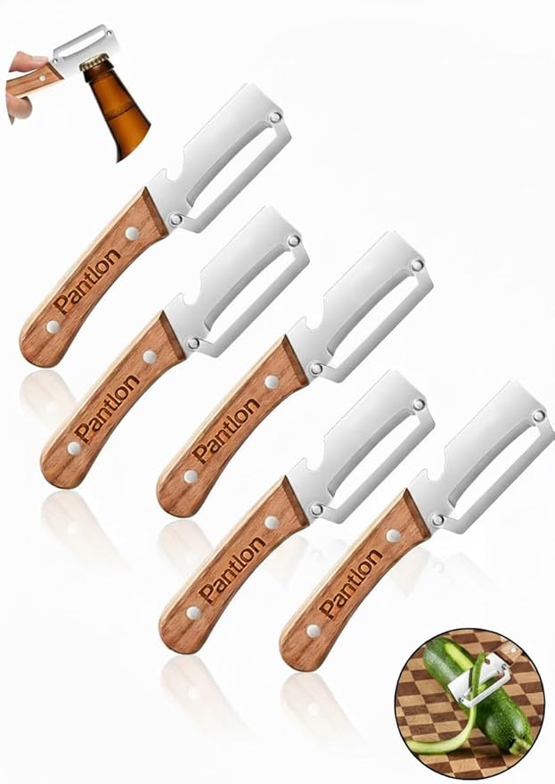 Zero Snag Wooden Peeler, Zero Flex Peeler Vegetable, Multi-functional Vegetable Peelers for Kitchen, With Wooden Handle,Bottle Opener Kitchen Tool for Fruit Veggie Carrot Potato Pumpkin(5pcs)
