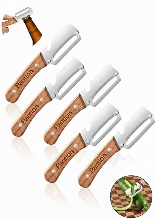 Zero Snag Wooden Peeler, Zero Flex Peeler Vegetable, Multi-functional Vegetable Peelers for Kitchen, With Wooden Handle,Bottle Opener Kitchen Tool for Fruit Veggie Carrot Potato Pumpkin(5pcs)