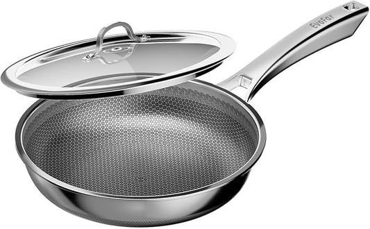10 Inch Hybrid Nonstick Frying Pan, Stainless Steel Pan Non Stick Skillet, PFOA Free Cookware, Non Toxic Chef's Pan, Compatible with Electric, Gas and Induction, with Lid