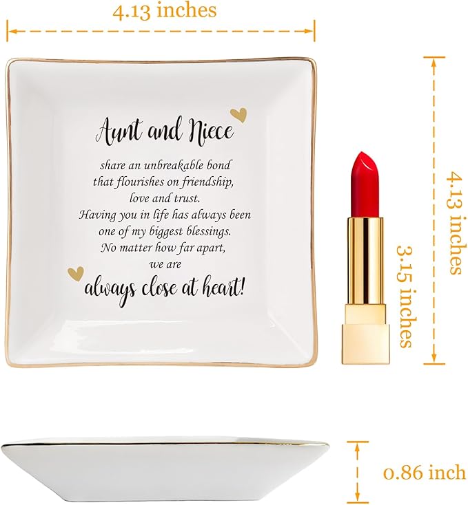 HOME SMILE Mother's Day Aunt Gifts from Niece,Aunt and Niece Gifts,Ceramic Jewelry Dish Tray for Aunts BirthdayValentine's,Thanksgiving,Xmas-Aunt and Niece Share an Unbreakable Bone