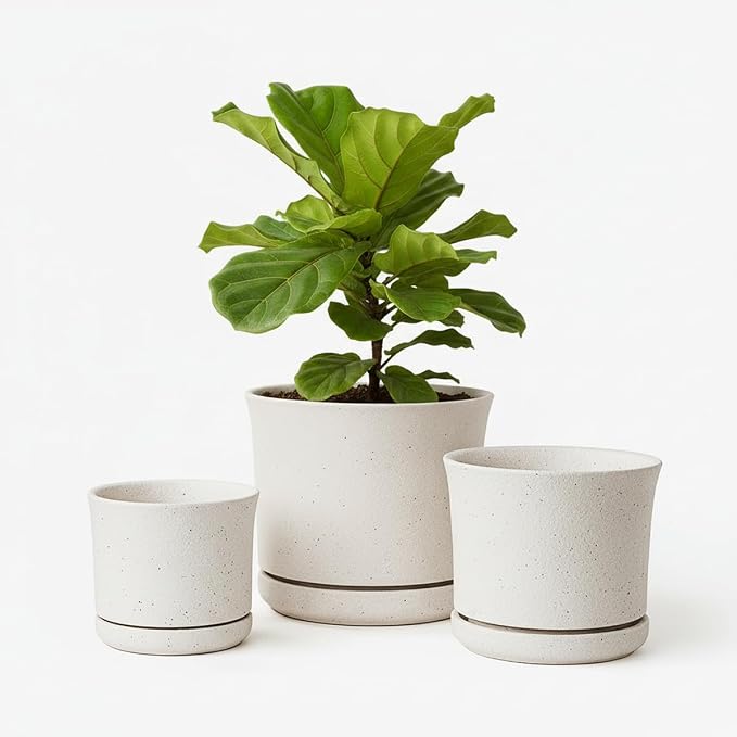 Ceramic Plant Pots Set of 3, 4.3"/5.6"/6.9" Indoor Plant Pots with Drainage Hole and Attached Saucer, Modern Ceramic Planters for Indoor Plants, Succulents, Herbs, Matte White Flower Pots