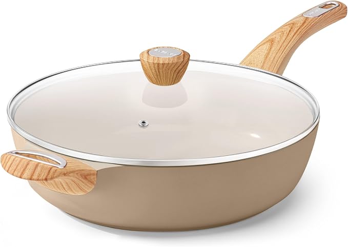 SENSARTE Ceramic Nonstick Frying Pan Skillet with Lid, 12 Inch Large Deep Frying Pan, 5 QT Saute Pan, Induction Pan, Healthy Non Toxic Cooking Pan with Helper Handle, PFOA PFAS PTFE Free