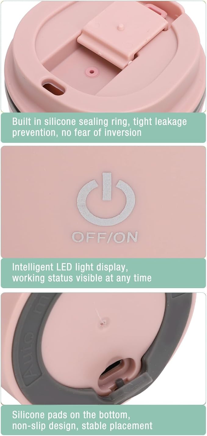 Generic Self Stirring Coffee Mug, Rechargeable Stainless Steel Auto Mixing Cup with Lid, 400ml IP6 Coffee Stirring Cup, Rechargeable Self Mixing Cup for Office Car Home Use, Pink