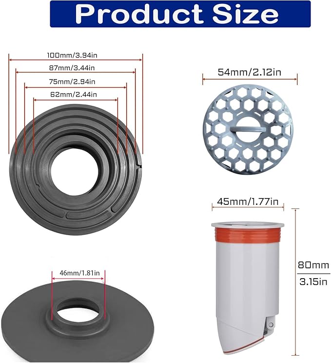 Odor-Proof Shower Drain Plug with Magnetic Backflow Preventer & Hair Catcher, Floor Drain Cover for 1.5"-3.9" Drains, 500ML/S Fast Drainage