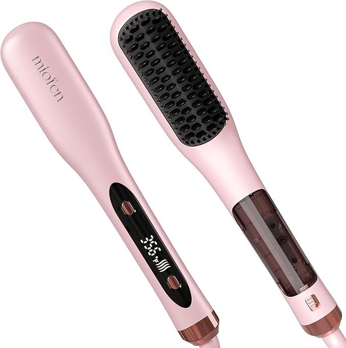 Steam Hair Straightener Brush, 3-in-1 Hair Straightening Brush for Frizzy, Curly & Thick Hair and Short Hair, Steamer Straightener Brush for Anti-Frizz, Steamer for Reduced Heat Damage, Dual Voltage